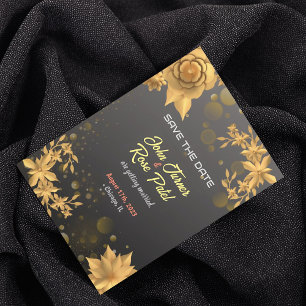 Save The Date Invitation Golden Flower  black bg