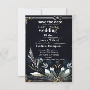 save the date invitation wedding card black &white