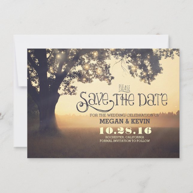 Save the Date Invitation with Tree & Lights (Front)