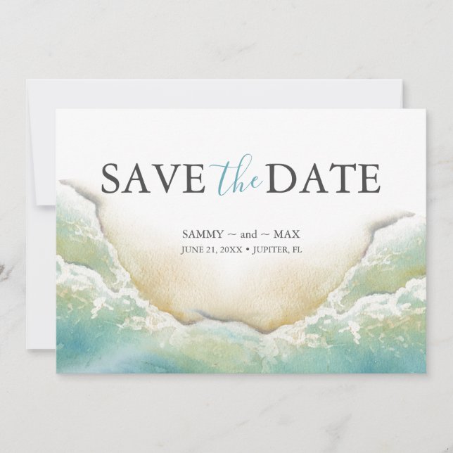 Save The Date Invitations Watercolor Beach Wedding (Front)