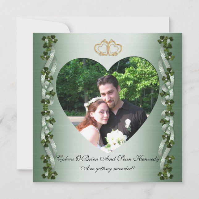Save the date Irish wedding  shamrocks and ribbons Invitation (Front)