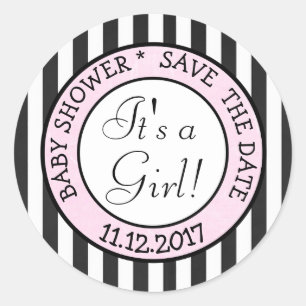 Save the Date, Its a Girl Baby Shower Sticker