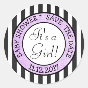Save the Date, Its a Girl Baby Shower Sticker