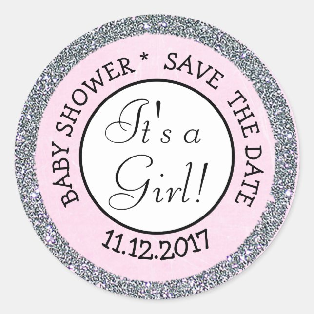Save the Date, Its a Girl Baby Shower Sticker (Front)
