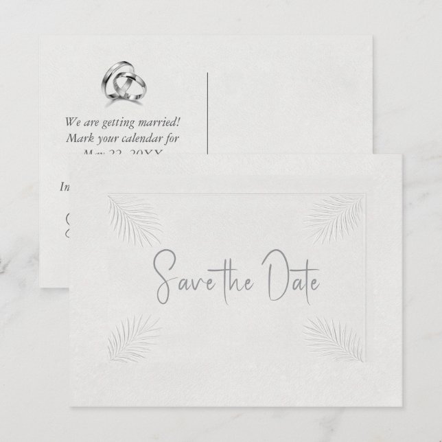 Save the Date Ivory Embossed Palm Frond Frame Postcard (Front/Back)