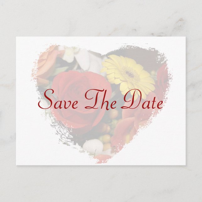 "Save the Date" Jagged Edge Heart Bouquet Template Postcard (Front)