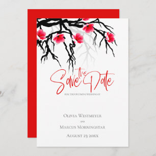 Save the Date Japanese Blossom Branch Floral Invitation
