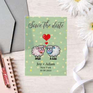 Save the date (just married sheep) vellum invitations