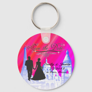 SAVE THE DATE KEYCHAIN WITH VIEW OF PARIS, FRANCE