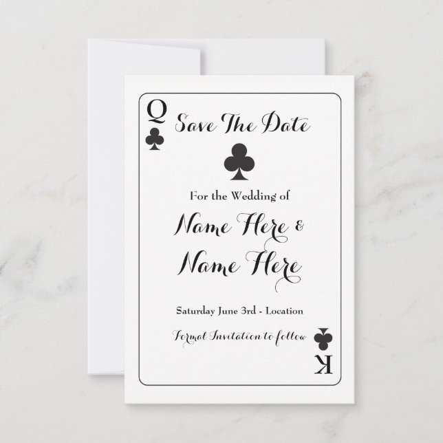 Save The Date King Clubs Ace Spades Wedding Invite (Front)
