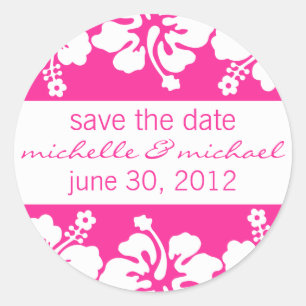 Save The Date Label (Dark Pink Hibiscus)