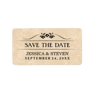 Save the Date Label - Gold Fancy Floral