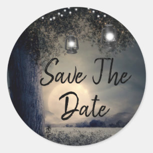 Save the Date Lanterns in Tree Full  Wedding Classic Round Sticker