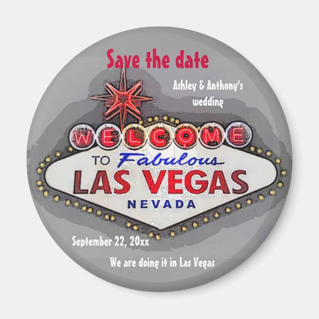 Save the Date Las Vegas Silver Grey Magnet (Front)