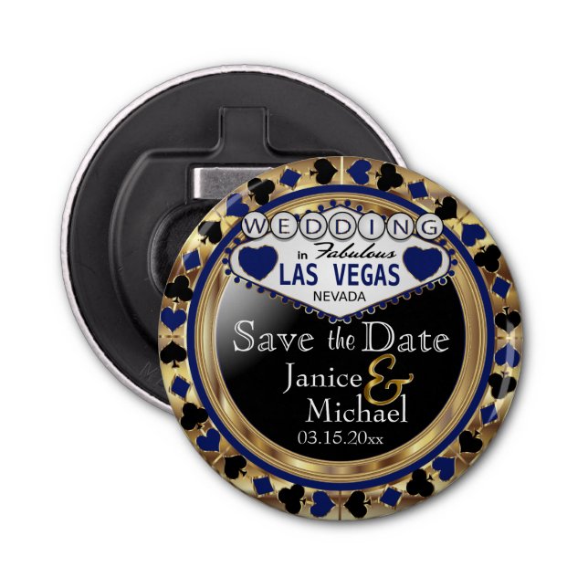 Save the Date Las Vegas Style - Dark Blue  Bottle Opener (Front)
