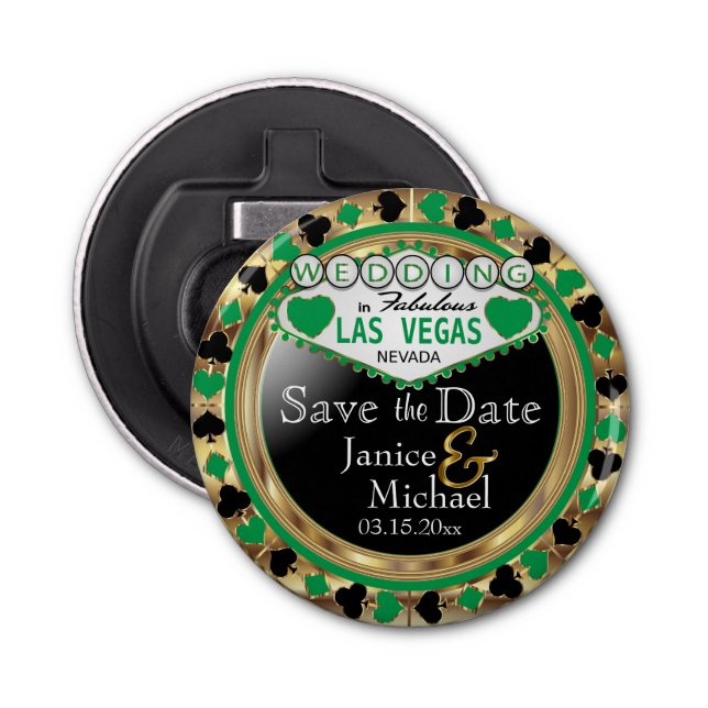 Save the Date Las Vegas Style - Green  Bottle Opener (Front)
