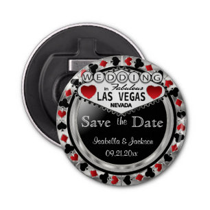 Save the Date Las Vegas Style - Silver & Red Bottle Opener