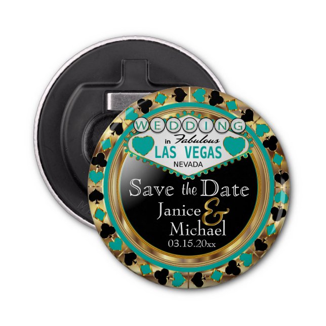 Save the Date Las Vegas  - Teal Bottle Opener (Front)