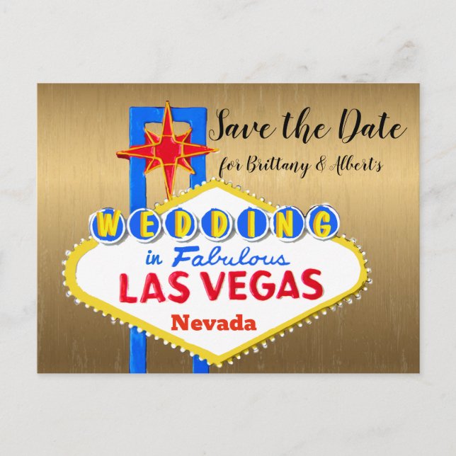 Save the Date Las Vegas Wedding gold Announcement Postcard (Front)