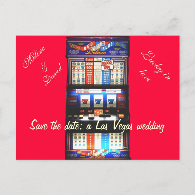 Save the Date Las Vegas Wedding Slot Machine Red Announcement Postcard (Front)