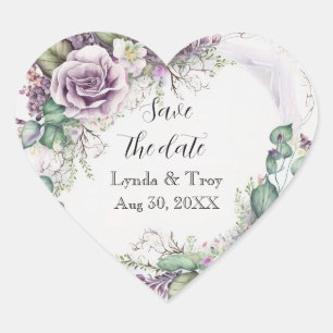 Save the Date Lavender Elegant Classic Vintage Heart Sticker