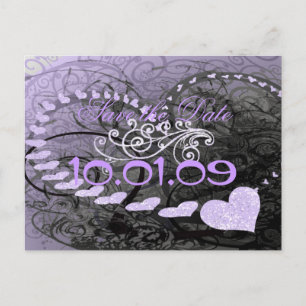 Save The Date Lavender Hearts Announcement Postcard