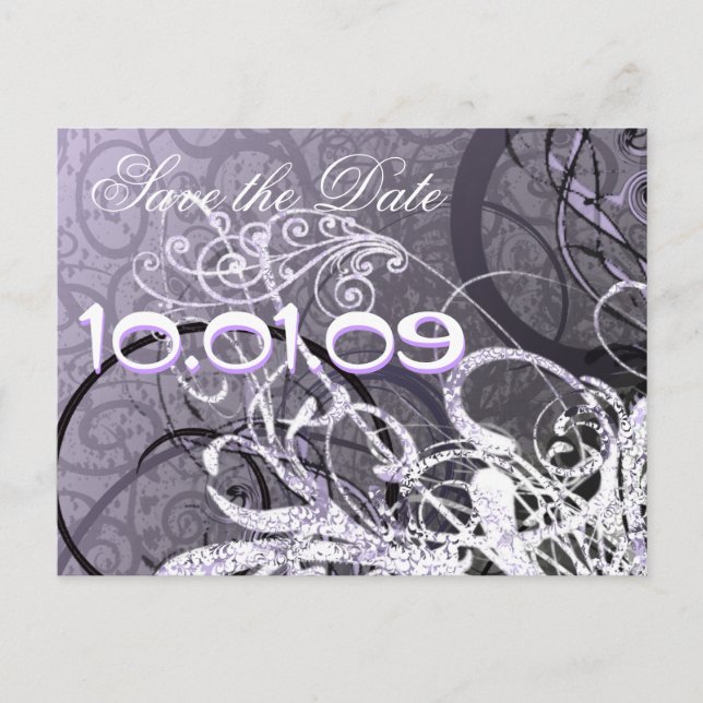 Save The Date Lavender Hearts Announcement Postcard (Front)