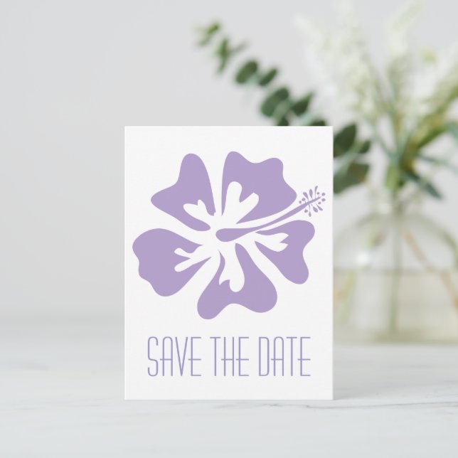 Save the date lavender purple Hibiscus flower logo Announcement Postcard (Standing Front)
