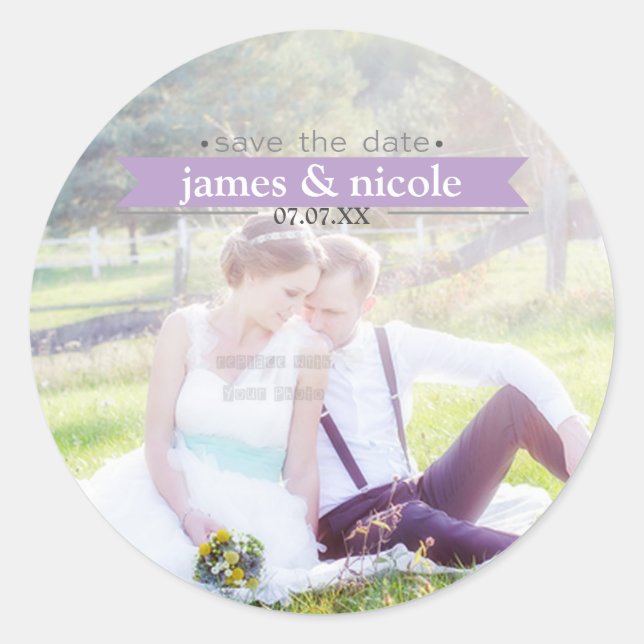 SAVE THE DATE Lavender Wedding Photo Sticker (Front)