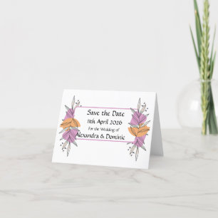 Save the date - leaf graphic peach and pink holiday card