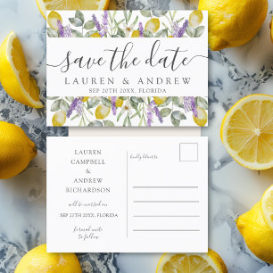 Save the Date Lemons & Lavender Wedding  Postcard