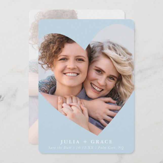 SAVE THE DATE lgbtq modern photo heart baby blue Invitation (Front/Back)