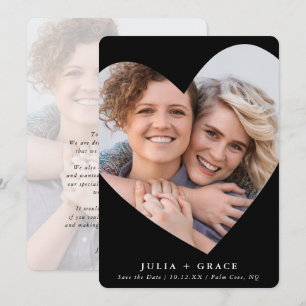 SAVE THE DATE lgbtq modern photo heart black white Invitation