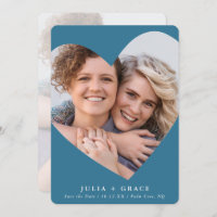 SAVE THE DATE lgbtq modern photo heart denim blue