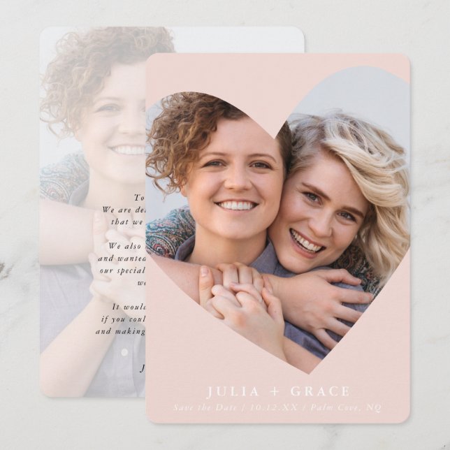 SAVE THE DATE lgbtq modern photo heart frame blush Invitation (Front/Back)