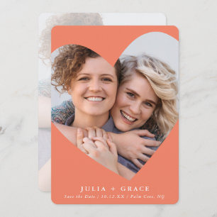 SAVE THE DATE lgbtq modern photo heart frame peach Invitation