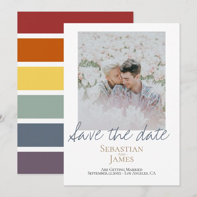 Save The Date LGBTQ Rainbow Personalised Photo (Front/Back)