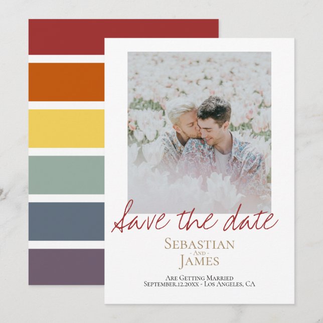 Save The Date LGBTQ Rainbow Personalised Photo (Front/Back)