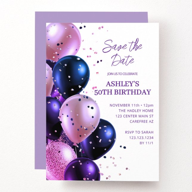 Save the Date Light Purple 50th Birthday Party Invitation (Creator Uploaded)