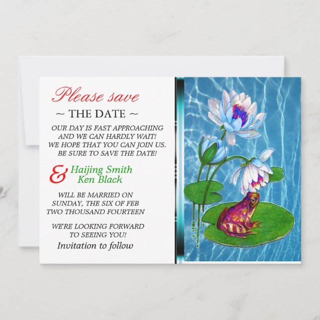 Save The Date Lily Pad Invitation With Frog (Front)