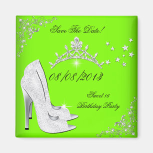 Save The Date Lime High Heels Shoes Tiara Magnet