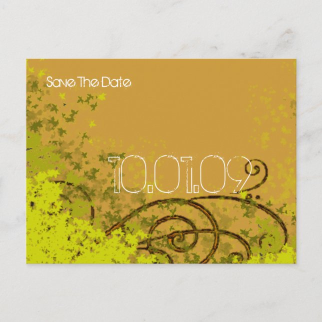 Save the Date- Lime Leaf Swirls Announcement Postcard (Front)