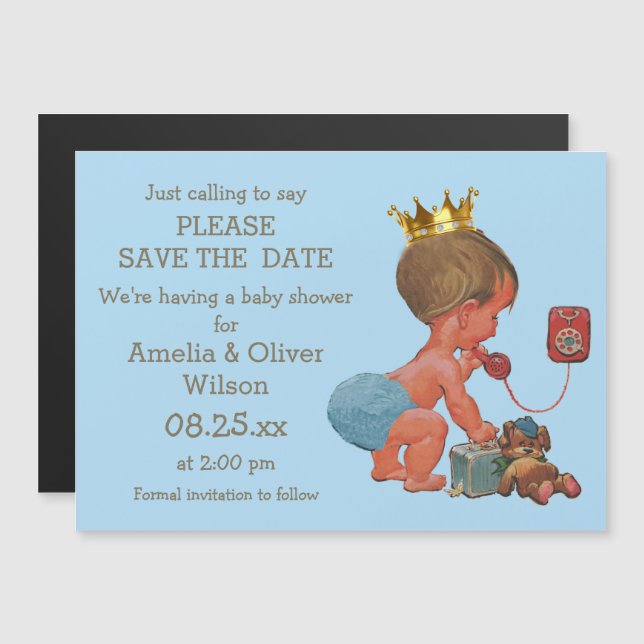 Save The Date Little Prince on Phone Grey Blue Magnetic Invitation (Front/Back)