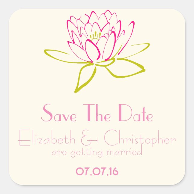 Save The Date Lotus Flower / Water Lily Square Sticker (Front)