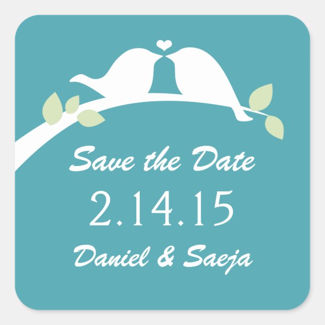 Save the Date Love Birds Square Sticker (Front)
