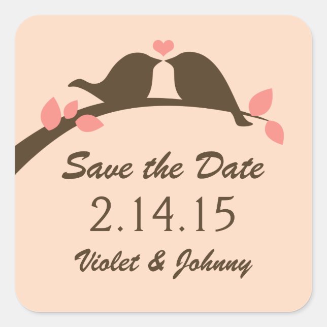 Save the Date Love Birds Square Sticker (Front)