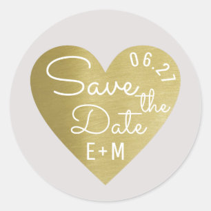 save the date love wedding faux gold classic round sticker