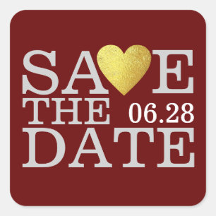 save the date love wedding red square sticker