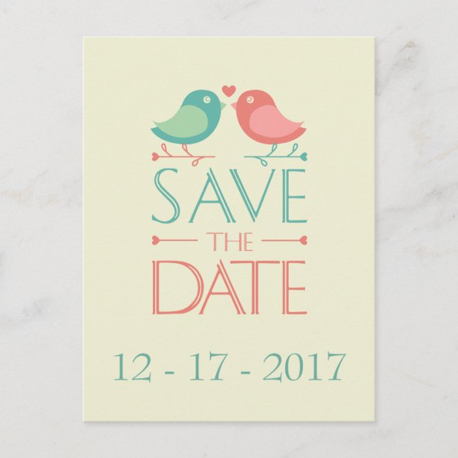 Save the Date Lovebirds Wedding  Postcard (Front)