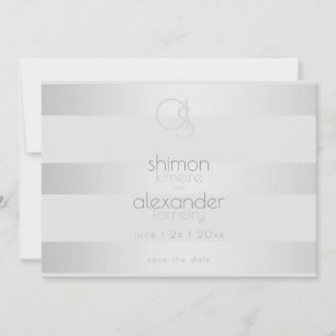 Save the Date   Luminous Silver Stripes Monogram